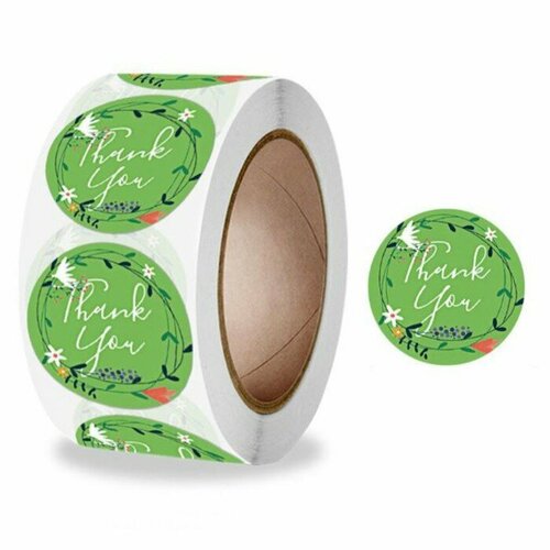 ЗдоровьЕ Наклейка бумага Венок из полевых цветов Спасибо d25 см 500 шт в рулоне 3х65х65 см 312₽