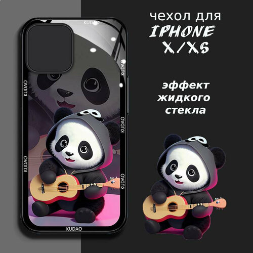 Чехол на Iphone X, Iphone XS стиль Panda, глянец с защитой камеры