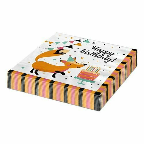 Салфетки бумажные Fiolento Friendly Birthday Лисенок двухслойные сервировочные 16,5 х 16,5 см 16 шт
