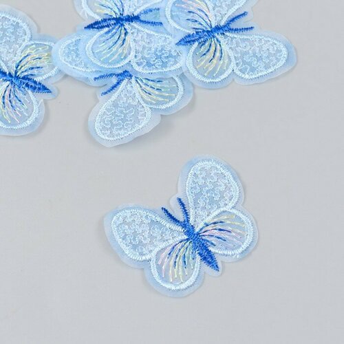 Декор для творчества текстиль вышивка Бабочка синяя 4,5х4 см 6 шт