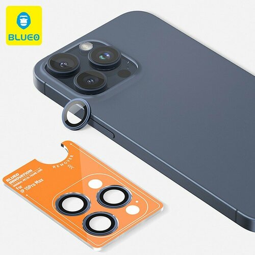 BlueO защитное стекло на камеру iPhone 15 Pro Max - Armor metal 3шт (+installer) синий