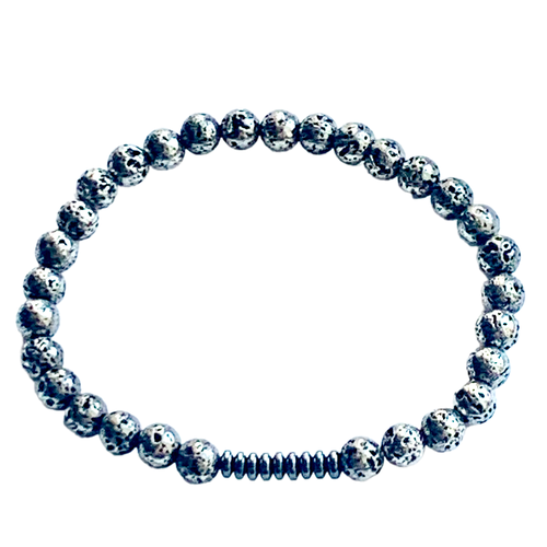 фото Браслет-нить, вулканическая лава, гематит, 1 шт., размер 22 см, размер xl, черный, серый my lollipop