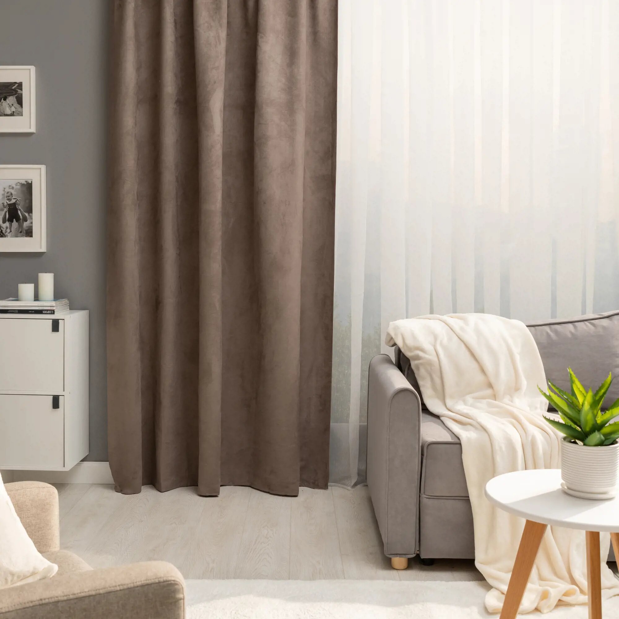 фото Штора на ленте со скрытыми петлями Inspire Manchester 200x280 см цвет серо-коричневый