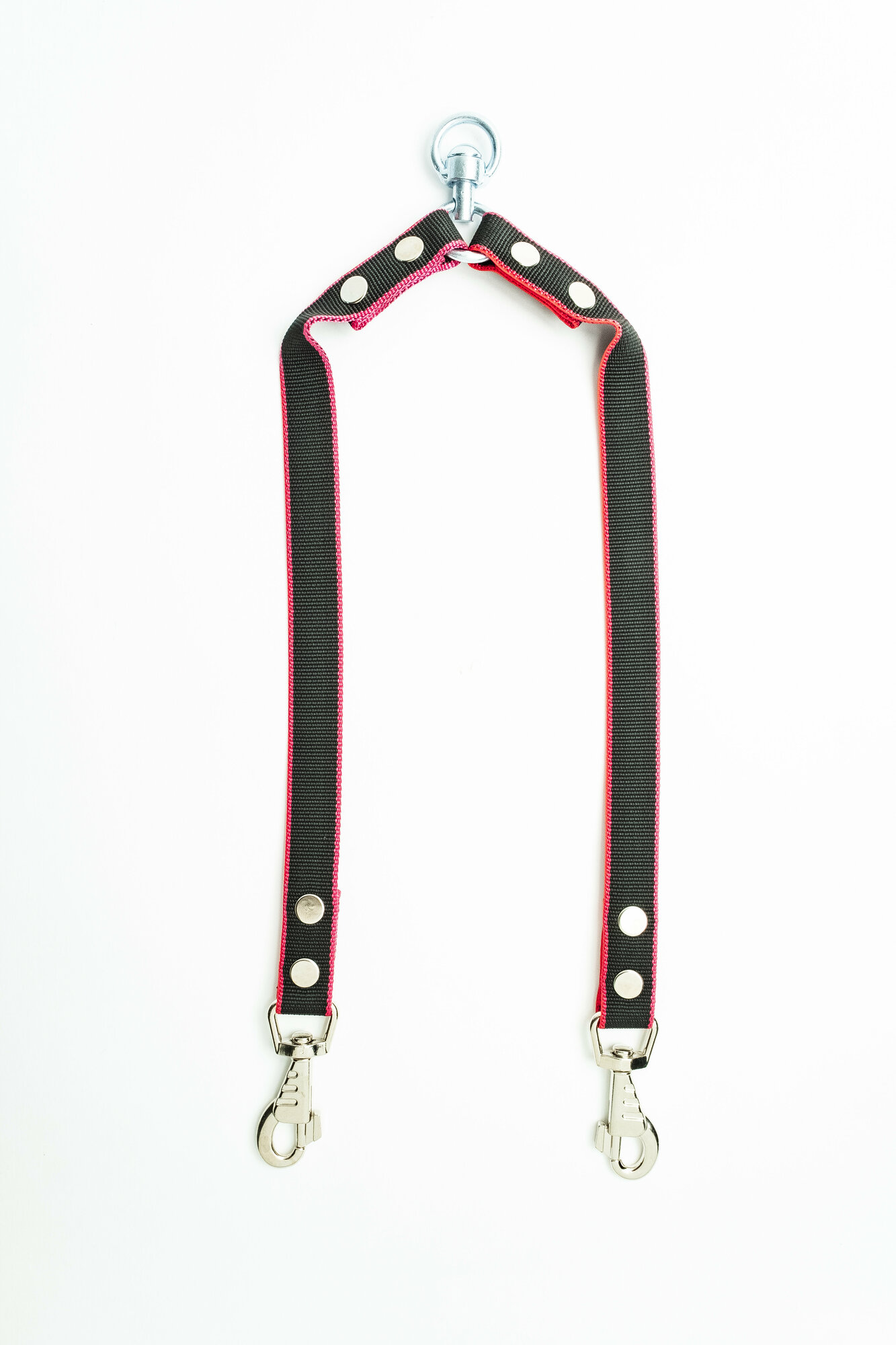 Сворка Хвостатыч для двух собак с вертлюгом нейлон 70 х 25 мм (Черно-красный)