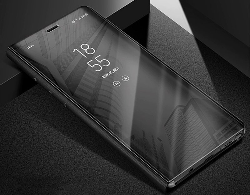 Чехол-книжка MyPads Clear View Cover для Samsung Galaxy A34 с полупрозрачной пластиковой крышкой с зеркальной поверхностью черный