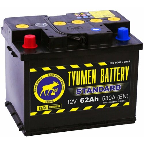 Аккумулятор автомобильный TYUMEN BATTERY STANDARD 62 А/ч 580 А прям. пол. Росс. авто (242x175x190)