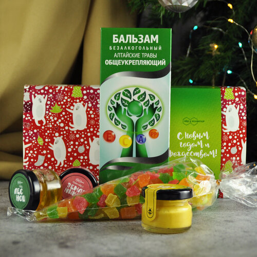Подарочный набор С Новым годом и Рождеством Общеукрепляющий, Мед и Конфитюр цукаты манго 150 г