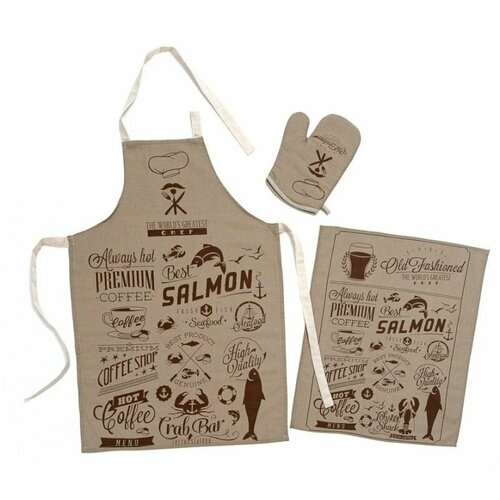 Набор кухонный (фартук, рукавица, полотенце), Шеф-повар, полулен, 147г/м2