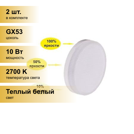 (2 шт.) Светодиодная лампочка Ecola GX53 св/д 3 ступени димм. 10W 2700K 2K (шаг 100/50/10) 27x75 матов. Premium T5CW10ELC