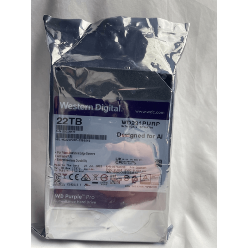 WD Жесткий диск Western Digital Purple PRO WD221PURP 22TB 35 7200 RPM 512MB SATA-III All Frame AI для систем видеонаблюдения 9097600₽