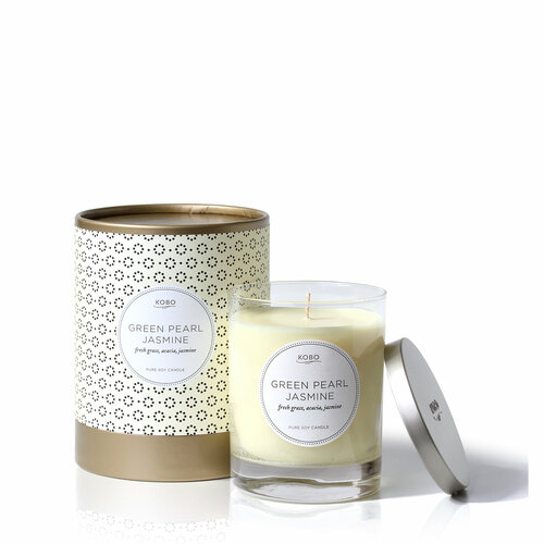 KOBO Свеча GREEN PEARL JASMINE большая в стекле 312 гр
