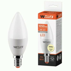Светодиодная LED лампа WOLTA лампа Свеча C37 E14 12W (1050lm) 3000K 2K 25YC12E14 120x38x38 (упаковка 18 штук)