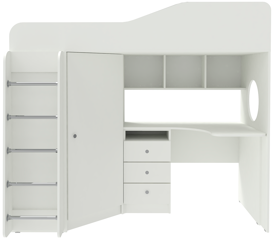 фото Кровать чердак Кадет 1 с металлической лестницей Белый Белый