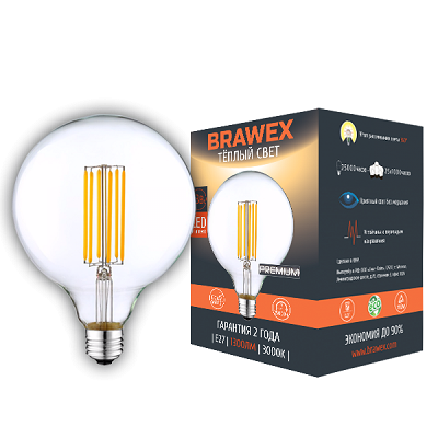 Светодиодная лампа Brawex LED Filament шар G95 13W 3000K E27 G95F-E27-13L