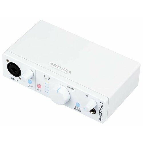Arturia MiniFuse 1 White - 1 x 2 USB-аудиоинтерфейс, 24бит 192 кГц, комбинированный разъем XLR и 6.3 мм для записи инструментов и вокала с фантомным питанием 48 В, выходы на монитор (L/R Jack), выход для наушников