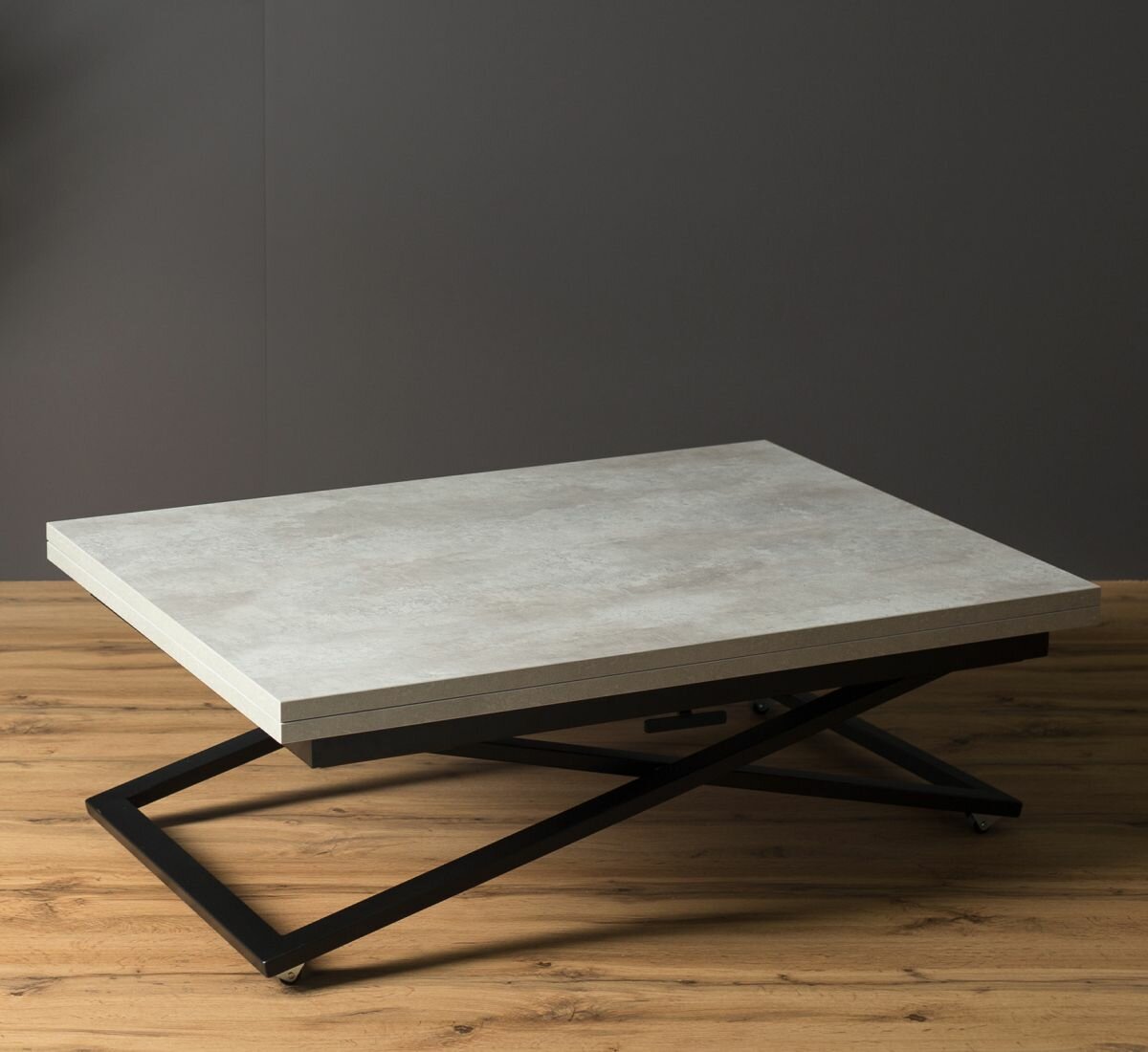 фото Стол трансформер Levmar Compact D51/S53 Бетон/Черные опоры Бетон/Черные опоры