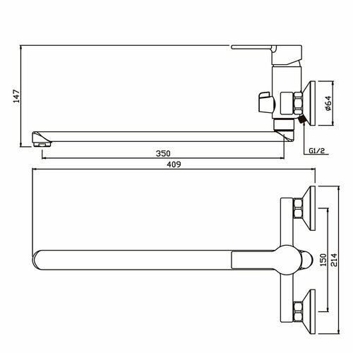Смеситель для ванны ARGOtech Titan хром однорычажный с длинным изливом с лейкой 35-L35K TITAN 10100₽