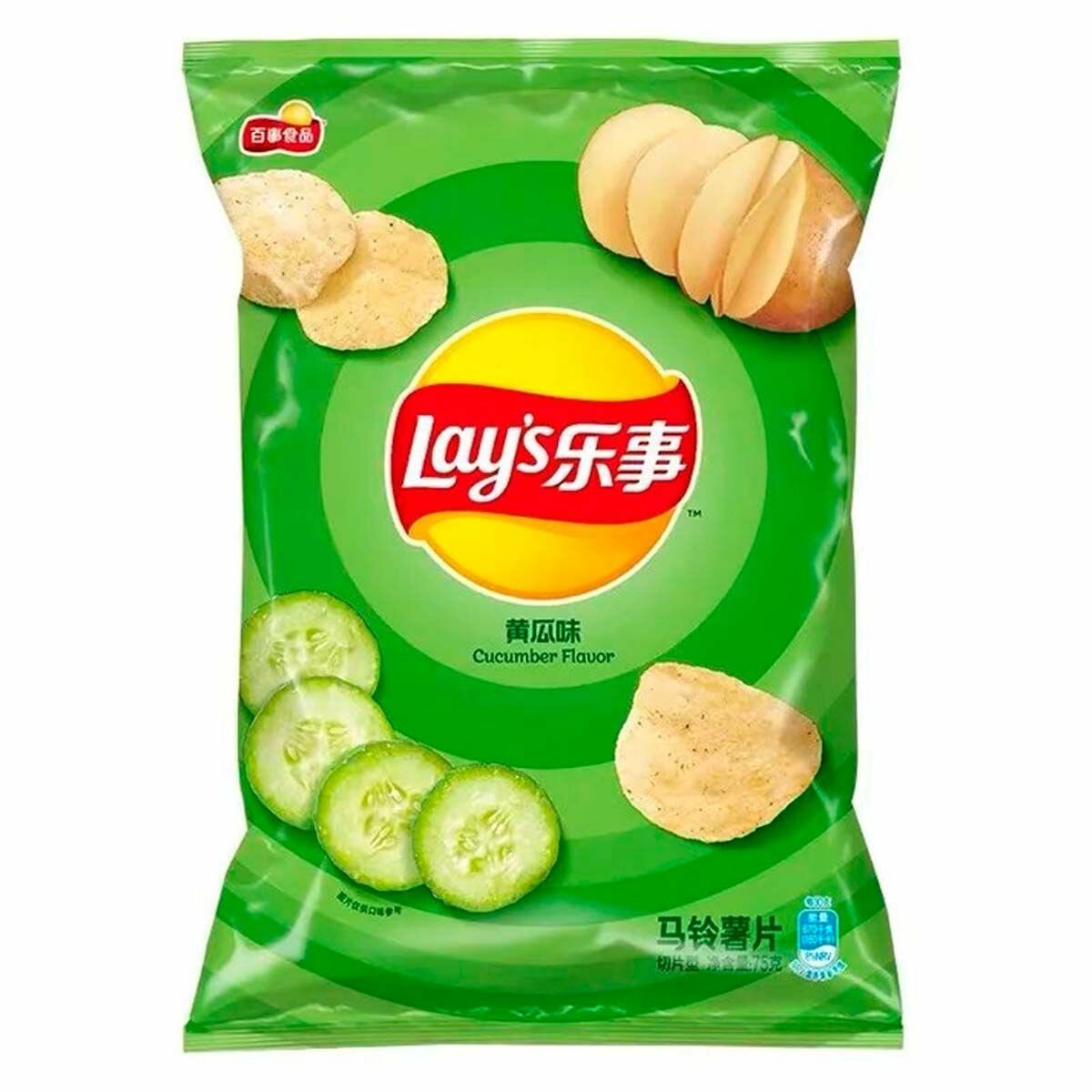 Картофельные чипсы Lay's Cucumber Flavor со вкусом свежих огурцов (Китай), 70 г