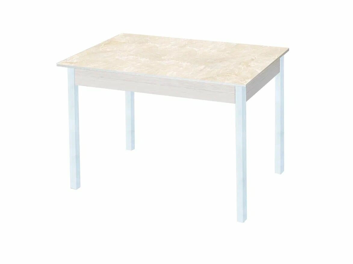 фото Стол обеденный Катрин-К Альфа фотопечать Дуб молочный Бежевый мрамор / опора квадро белый муар