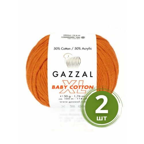 Пряжа Gazzal Baby Cotton XL (Беби Коттон XL) - 2 мотка Цвет: 3419 Оранжевый 50% хлопок, 50% акрил, 50 г 105 м