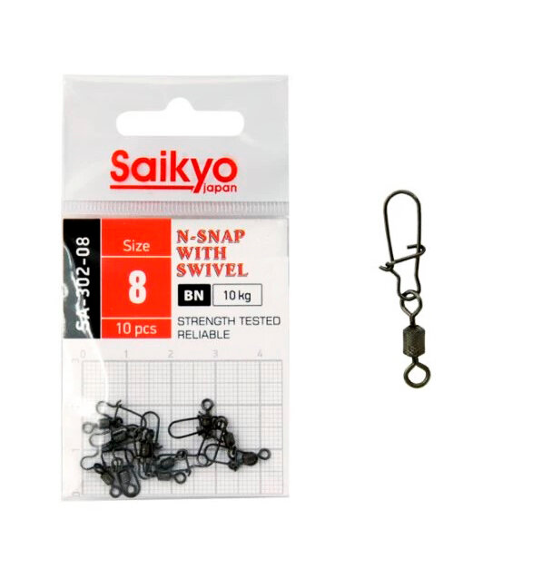 Вертлюг с застежкой Saikyo SA-302-08 ( 1упаковка по 10 штук)