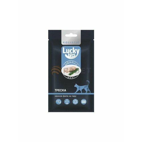 Лакомство для кошек Lucky bits нежное филе трески, приготовленное на пару, 5шт*25 г