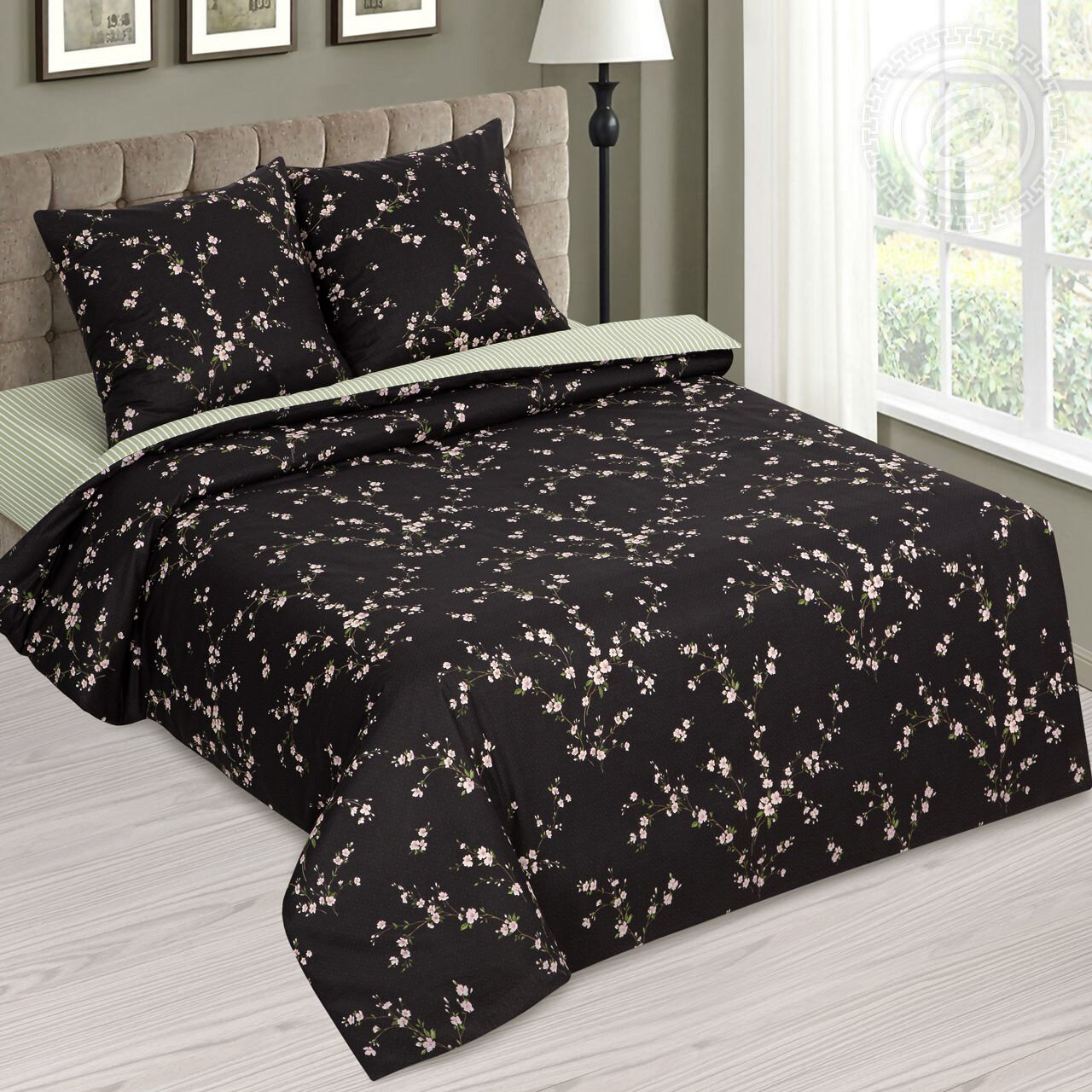 фото Постельное белье из бязи Арабис Артпостель (черный-салатовый), Евро (наволочки 70x70)