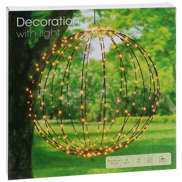 фото Koopman Подвесной светильник Шар Cumariana 30 см, 120 экстра теплых белых LED, на батарейках, IP44 AX2001550