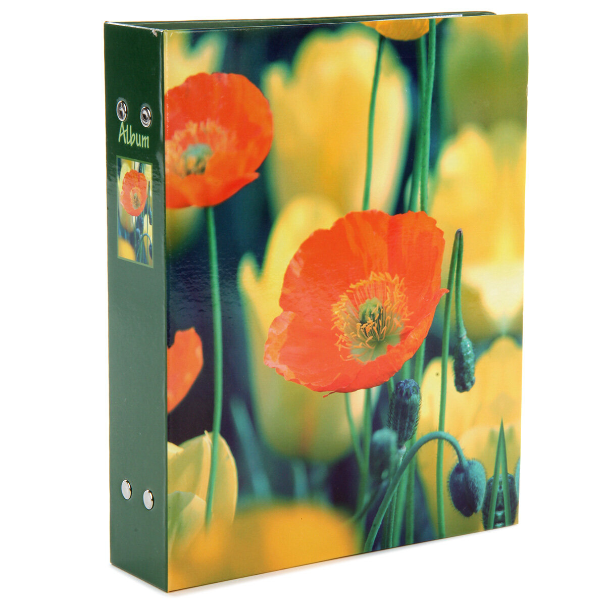 Фотоальбом, альбом для фотографий 10х15, 200 фото, цветы, маки, зеленый GF 3994