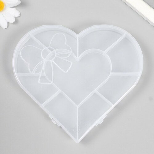 Шкатулка пластик для мелочей Сердце с бантиком прозрачная 9 отделений 15,5х14х1,8 см, 2 штуки кабошон леденец с бантиком упаковка 2 штуки
