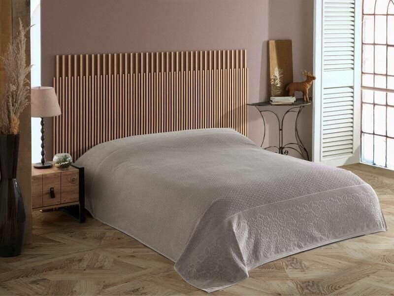 фото Плед из хлопка махровый KARVEN P958 ROSE V5 серо-бежевый 160х220