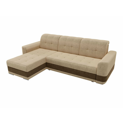 Artum Диван угловой Честер вельвет бежевый вставка эко кожа коричневая левый