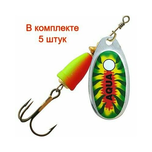 фото Блесна для рыбалки aqua comet+bell 04,0g, лепесток № 2, цвет dz-15 (серебро, зеленый, желтый), 5 штук в комплекте