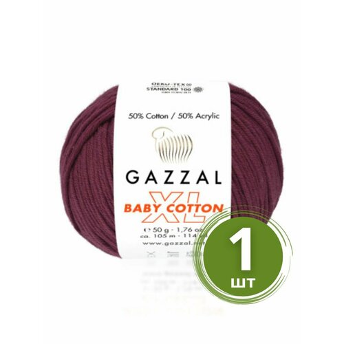 Пряжа Gazzal Baby Cotton XL (Беби Коттон XL) - 1 моток Цвет: 3442 Вишня 50% хлопок, 50% акрил, 50 г 105 м