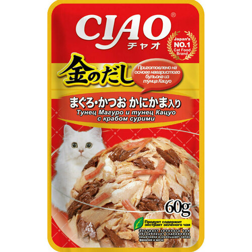Inaba Ciao Kinnodashi влажный корм для взрослых кошек Тунец Магуро и Тунец Кацуо с крабом сурими, в паучах - 60 г х 24 шт