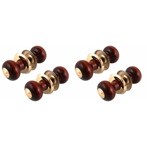 Ручка-кнопка дверная, дерево, 1Бт2-1 темная, золотая планка, золотая накладка, матовый лак (комплект 4 штуки)