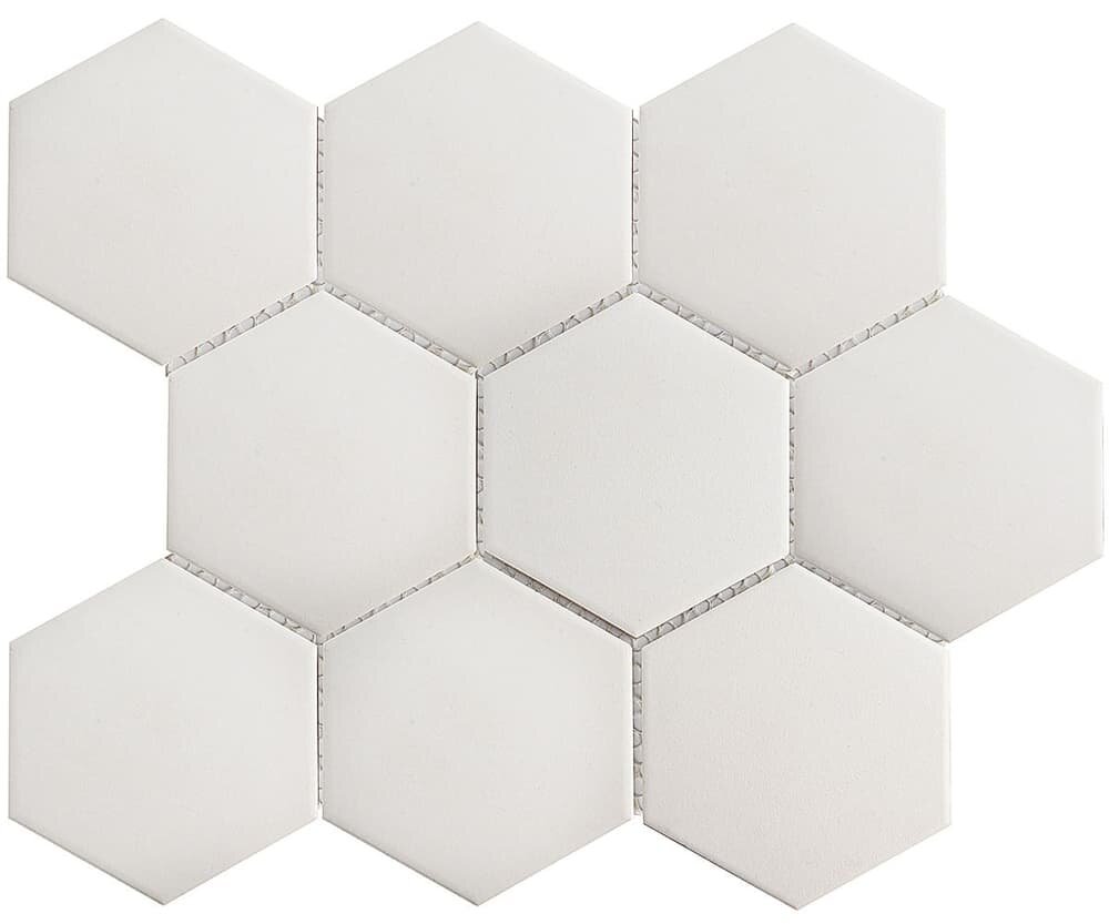 Мозаика керамическая для пола в бассейне чип big 110x95 Hexagon Antislip White Starmosaic 295х256/6, упаковка 20 листов / 1.51 кв. м