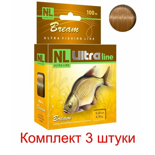 монофильная леска для рыбалки aqua nl ultra bream лещ 100m 0 22mm 3 штуки Монофильная леска для рыбалки AQUA NL ULTRA BREAM (Лещ) 100m 0,20mm ( 3 штуки )