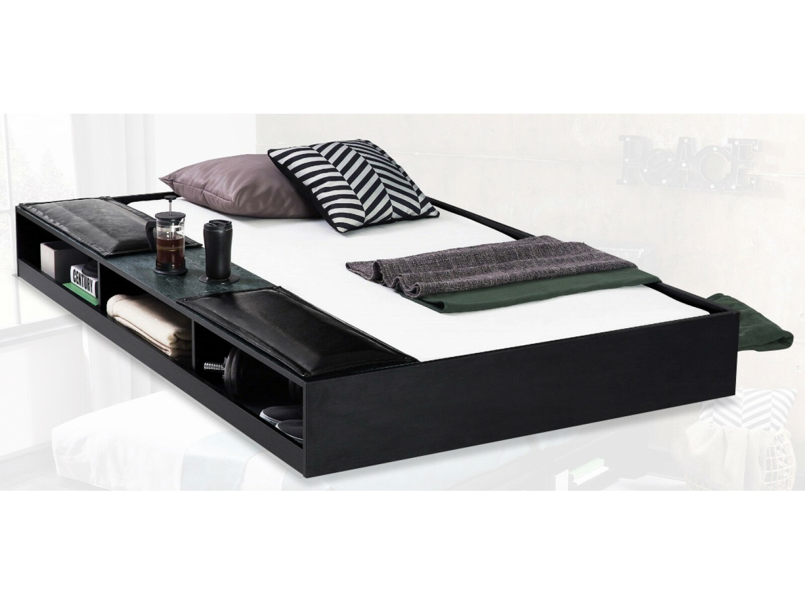 фото Кровать выдвижная с полками Dark Metal Cilek