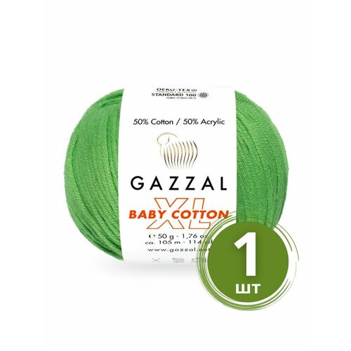 Пряжа Gazzal Baby Cotton XL (Беби Коттон XL) - 1 моток Цвет: 3448 Темно-фисташковый 50% хлопок, 50% акрил, 50 г 105 м