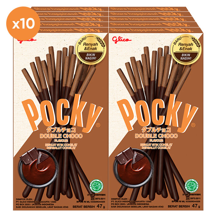 Бисквитные палочки Pocky Double Choco - двойной шоколад (Индонезия), 47 г (10 шт)