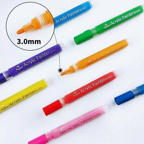 Набор акриловых перманентных нестираемых маркеров Flysea 1026, перо 3 мм, набор из 12 цветов