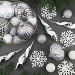 Winter Deco Набор елочных игрушек Glory Brilliance 50 шт серебряный с белым, 5-16 см, пластик 220012 - изображение