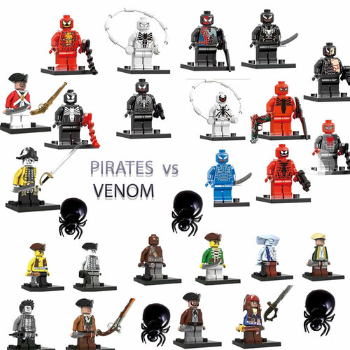 Набор 24 шт Пираты карибского моря фигурки Джек Воробей веном конструктор Капитан Америка Железный человек