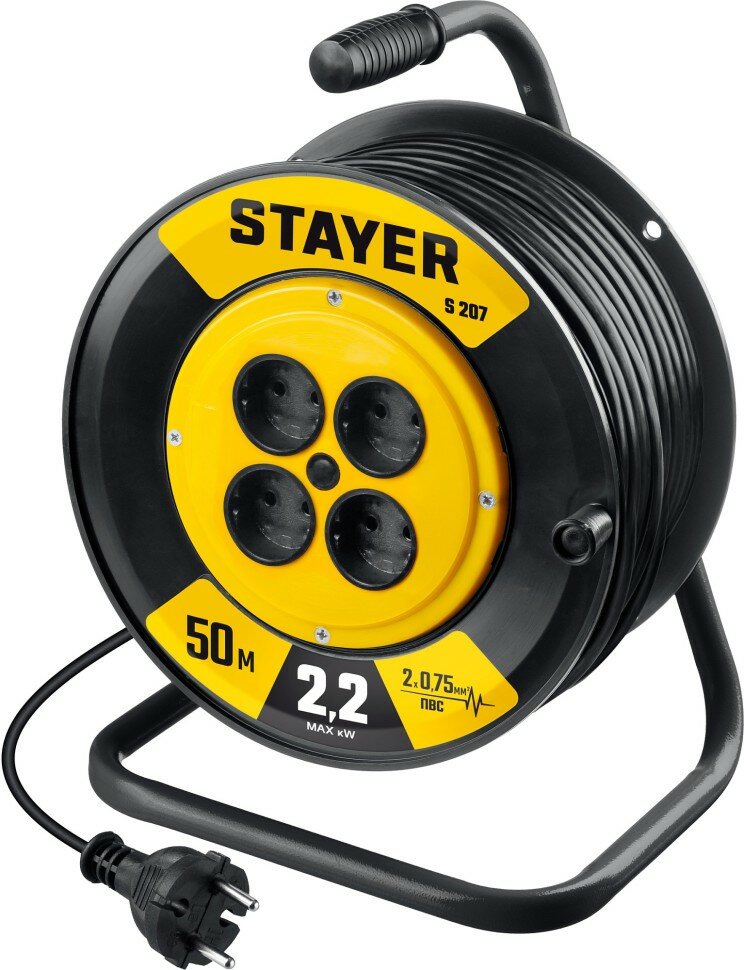 STAYER S 207 ПВС 2х0.75 50м 2200Вт Удлинитель на катушке (55073-50)