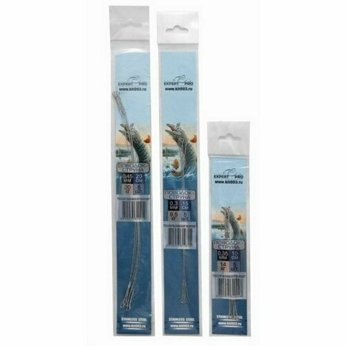 фото Поводок "струна", диаметр 0.45 мм, тест 20 кг, 25 см, 5 шт. три кита