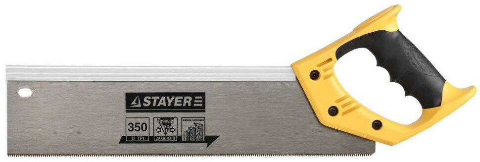 STAYER Ножовка для стусла c усиленным обушком (пила) 350 мм, 12 TPI, прямой зуб, для точного реза, STAYER, COBRA 12, ( 15365-35 )