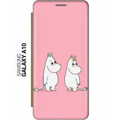 Чехол-книжка на Samsung Galaxy A10, Самсунг А10 c принтом Муми-тролли на розовом золотистый чехол книжка на samsung galaxy s20 самсунг с20 плюс c принтом муми тролли на розовом золотистый