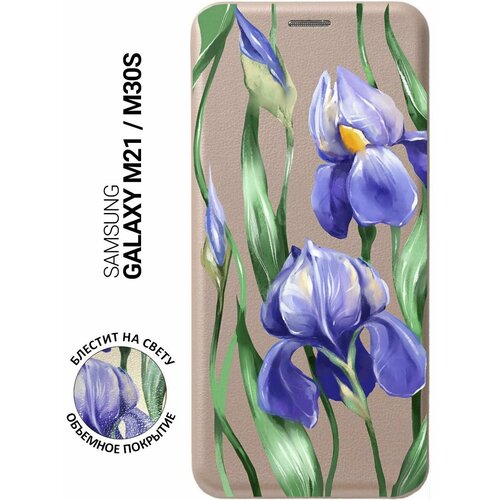 Чехол-книжка на Samsung Galaxy M21, M30s, Самсунг М21 с 3D принтом Amazing Irises золотистый чехол книжка на samsung galaxy m21 m30s самсунг м21 с 3d принтом i золотистый