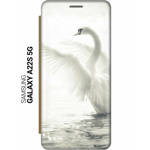 Чехол-книжка на Samsung Galaxy A22s 5G, Самсунг А22с c принтом Лебедь золотистый